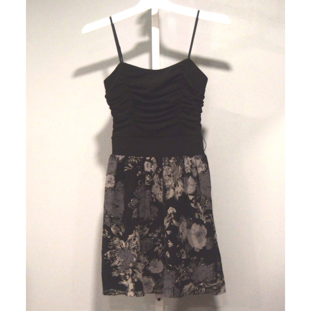 Ruby Rox Size M Y2K-Style Stretchy Mini Dress Black/Gray/Taupe Ruching Sparkle